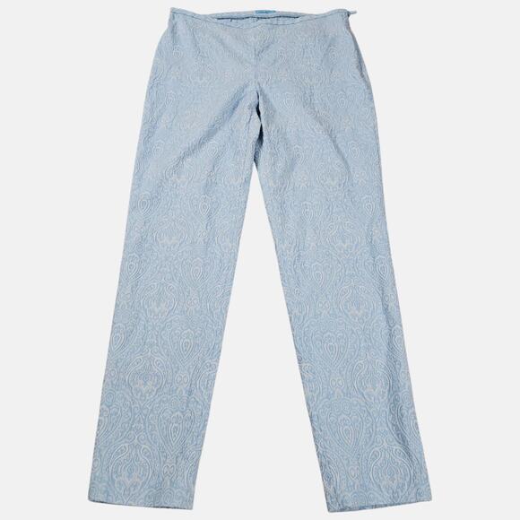 J McLaughlin Pants Womens Size 10 Blue White Jacquard Stretch Casual Career - Picture 1 of 14